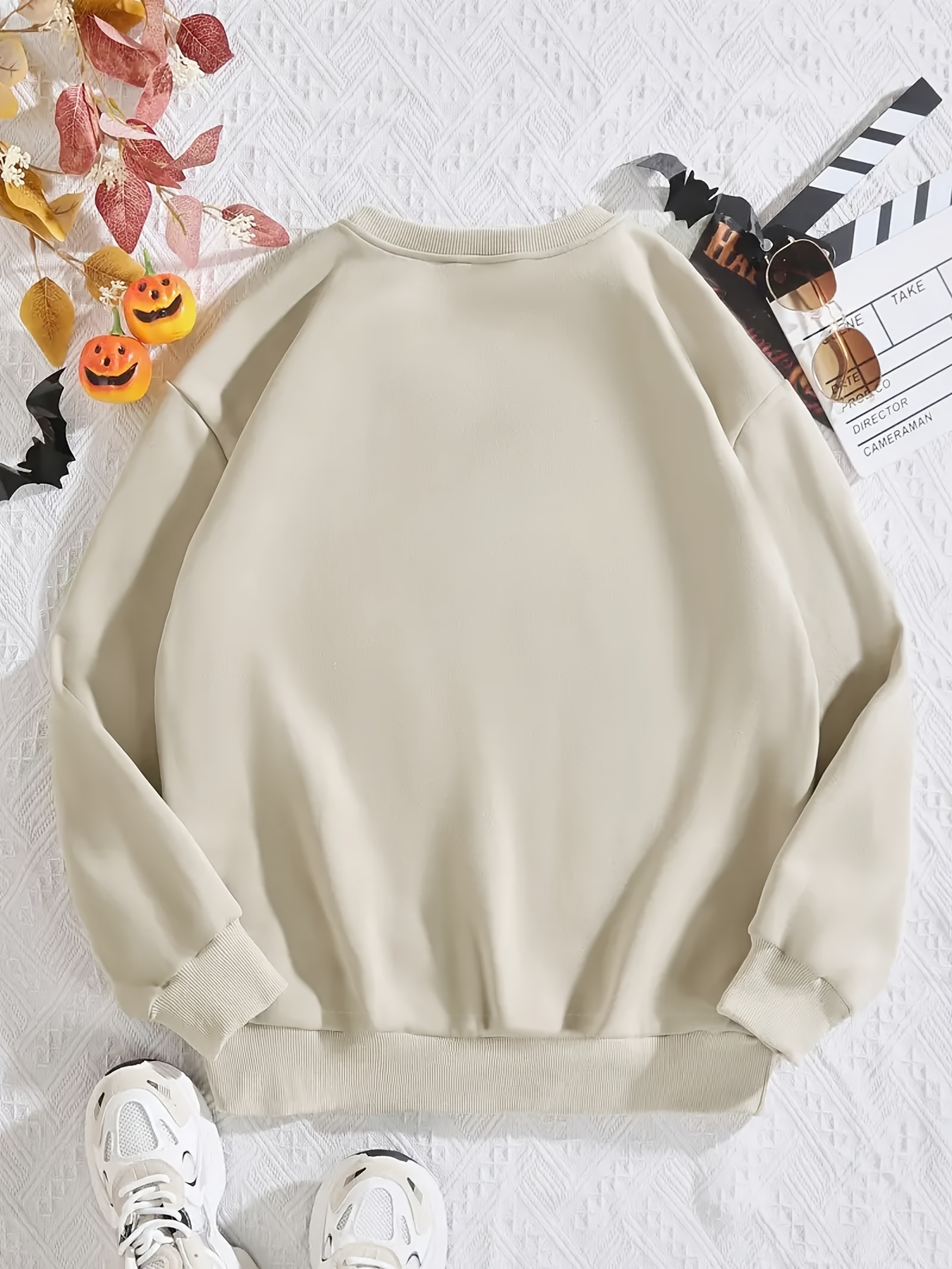 Kids Plain Beige Round Neck Sweatshirt
