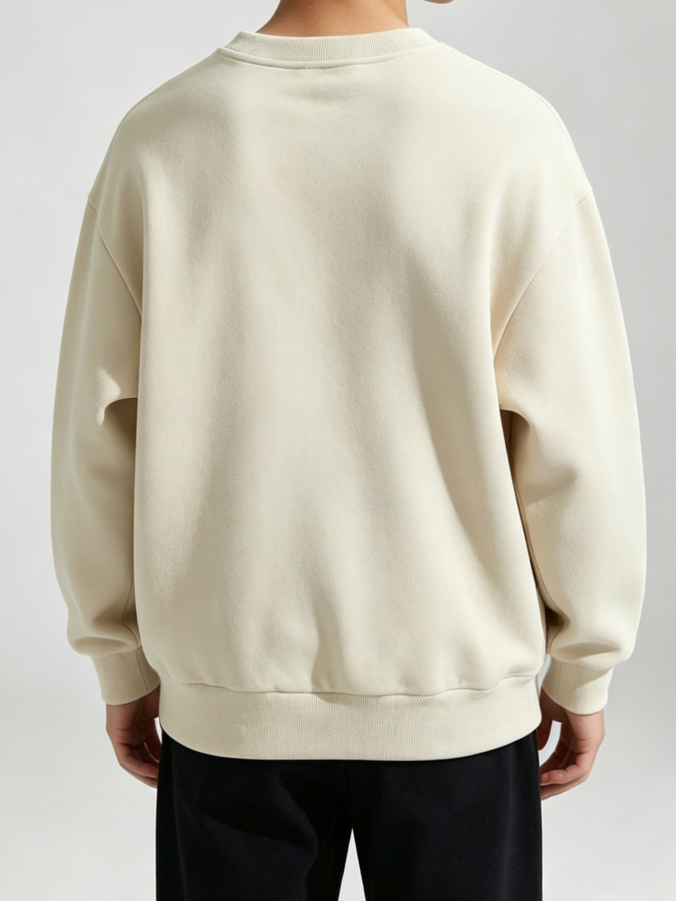 Kids Plain Beige Round Neck Sweatshirt