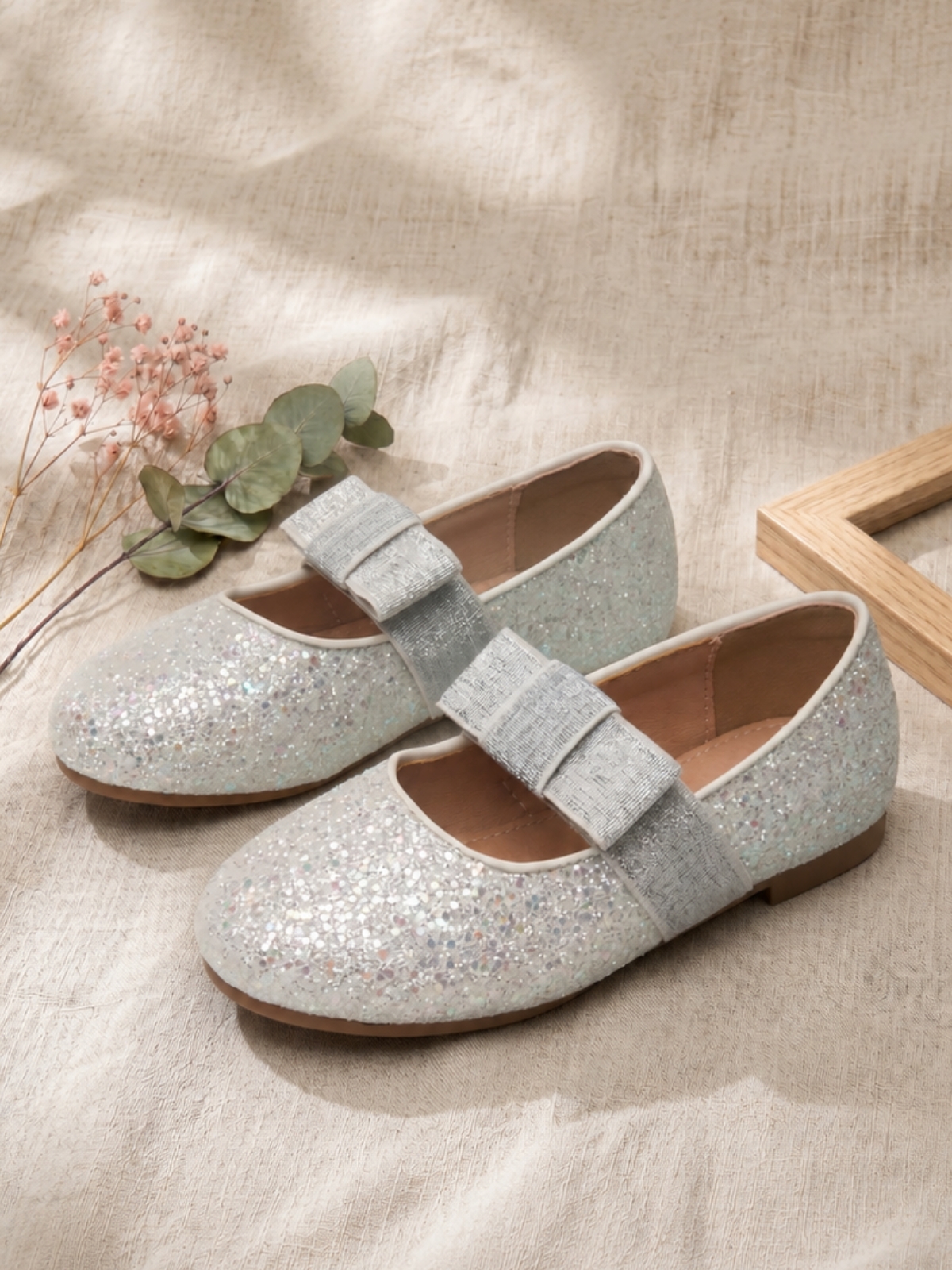 Girls Shimmer Bow Ballerina Flats