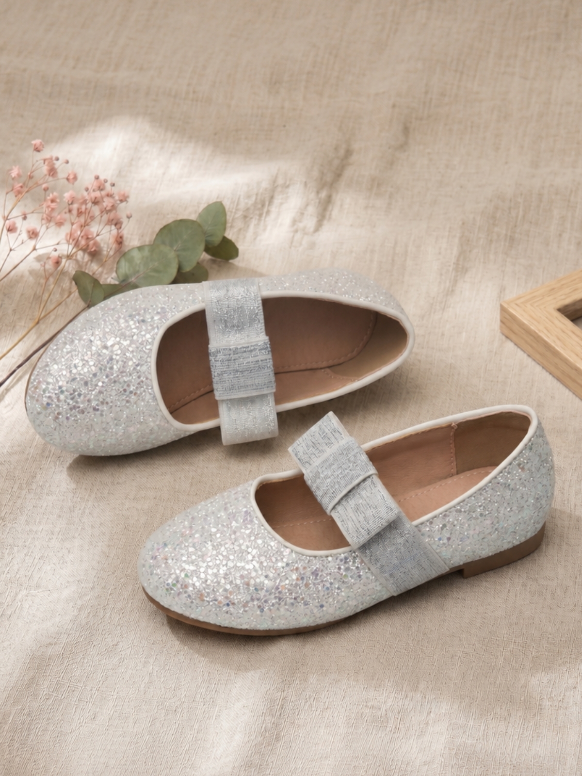 Girls Shimmer Bow Ballerina Flats