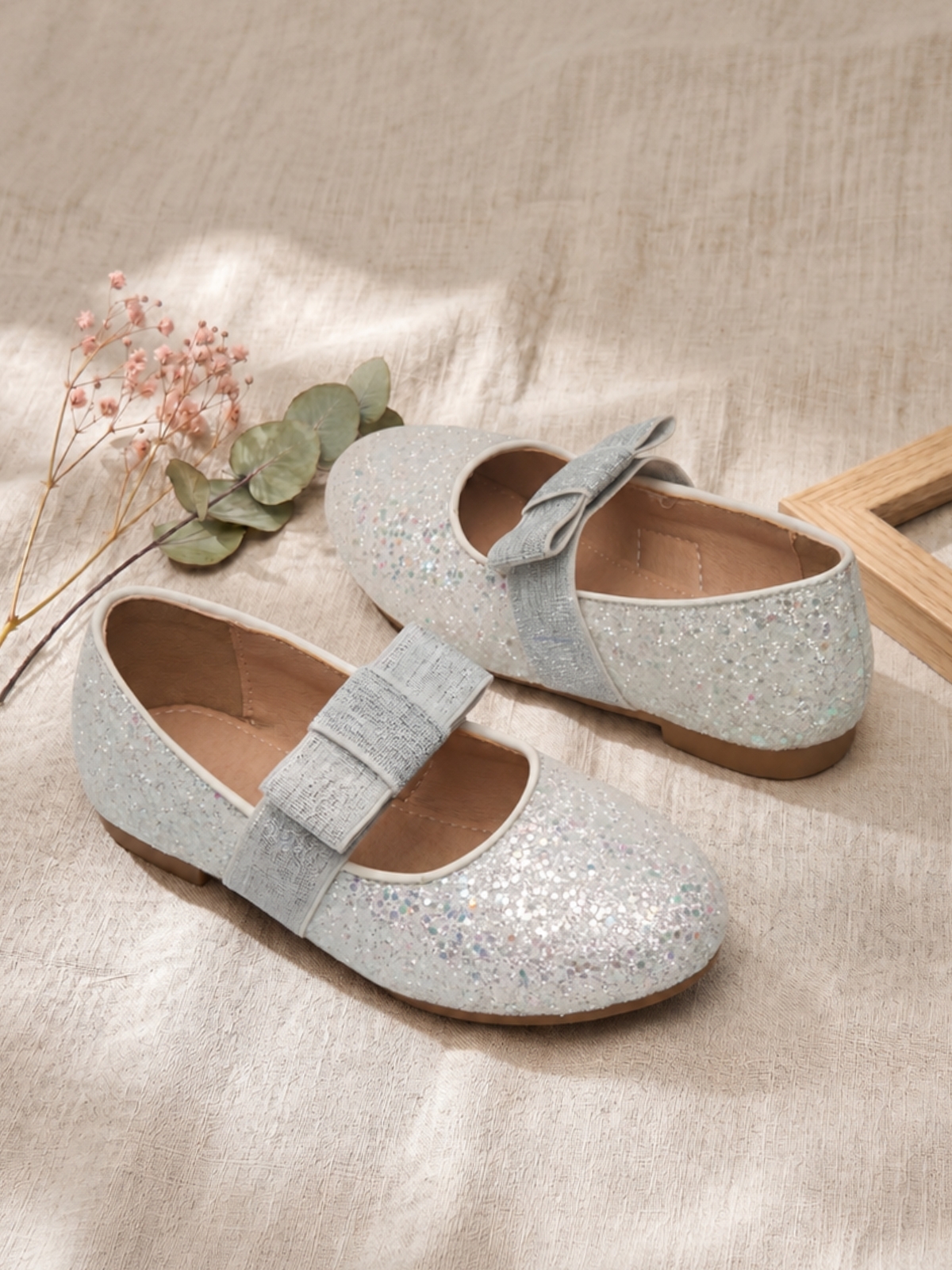 Girls Shimmer Bow Ballerina Flats