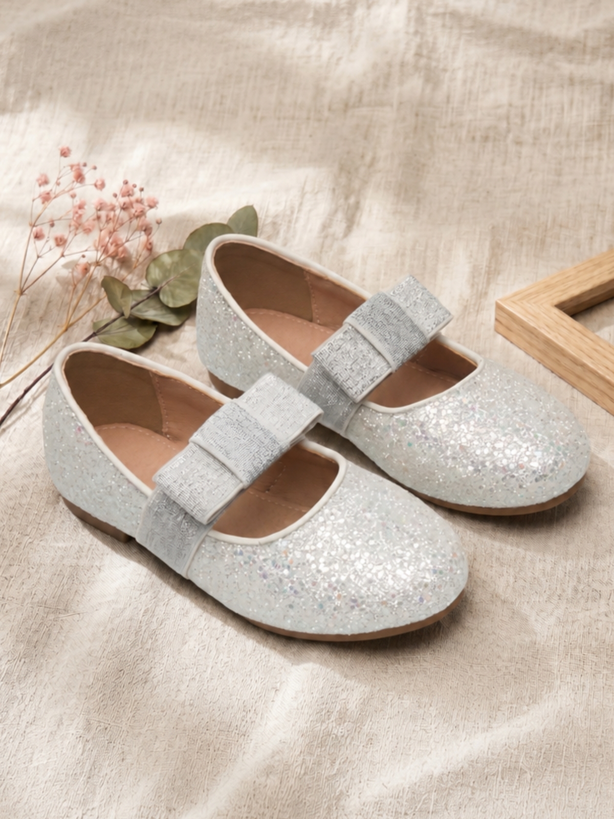 Girls Shimmer Bow Ballerina Flats