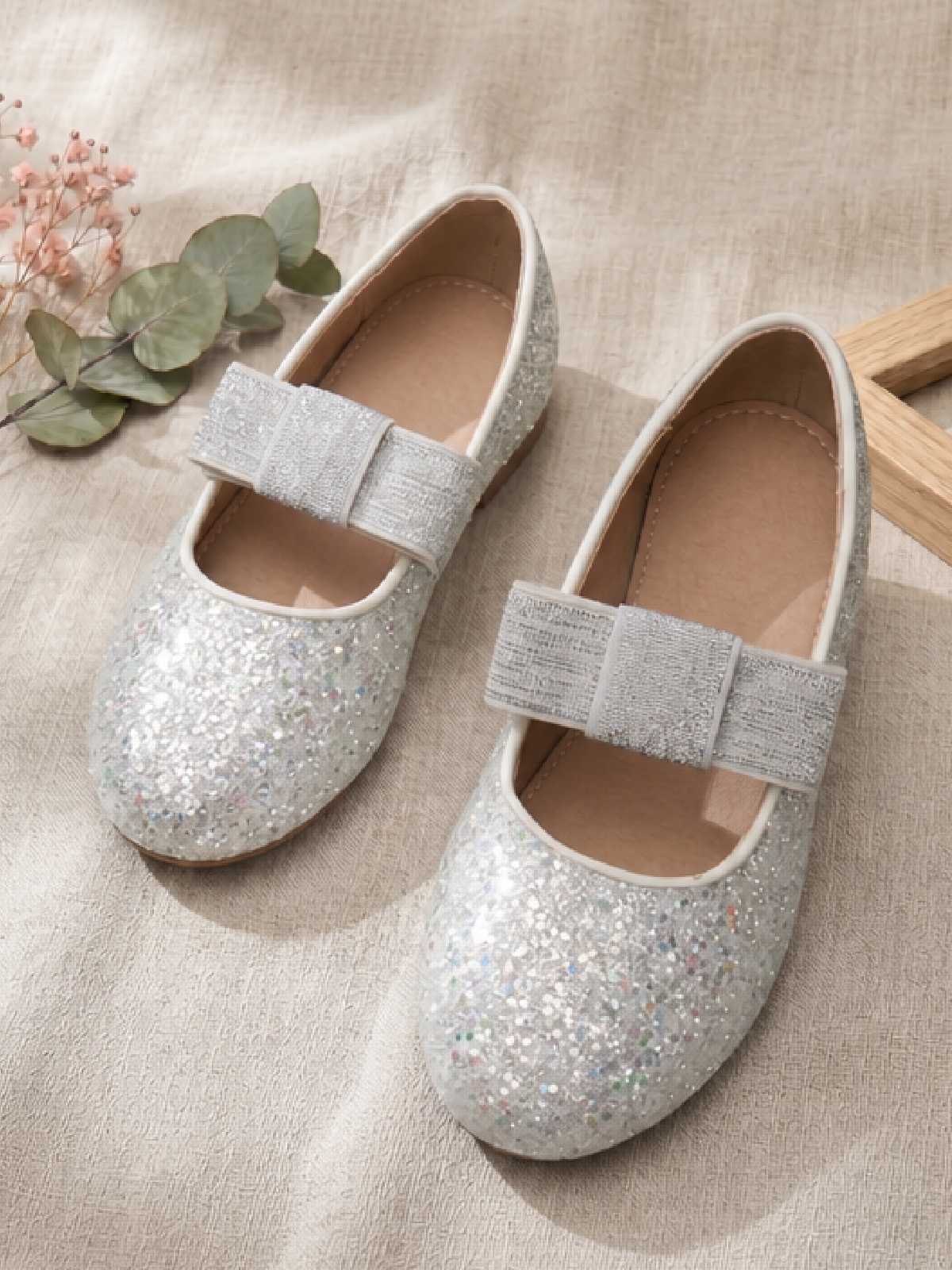Girls Shimmer Bow Ballerina Flats
