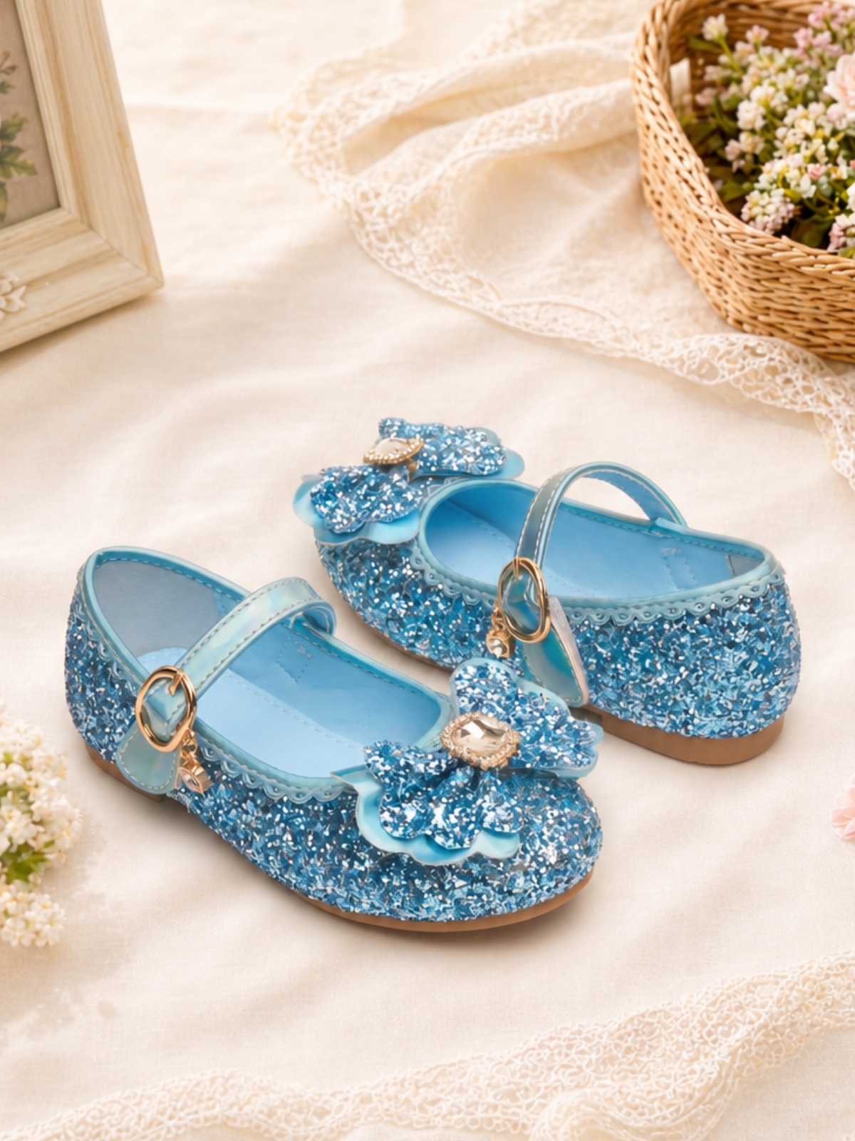 Girls Blue Floral Mary Janes