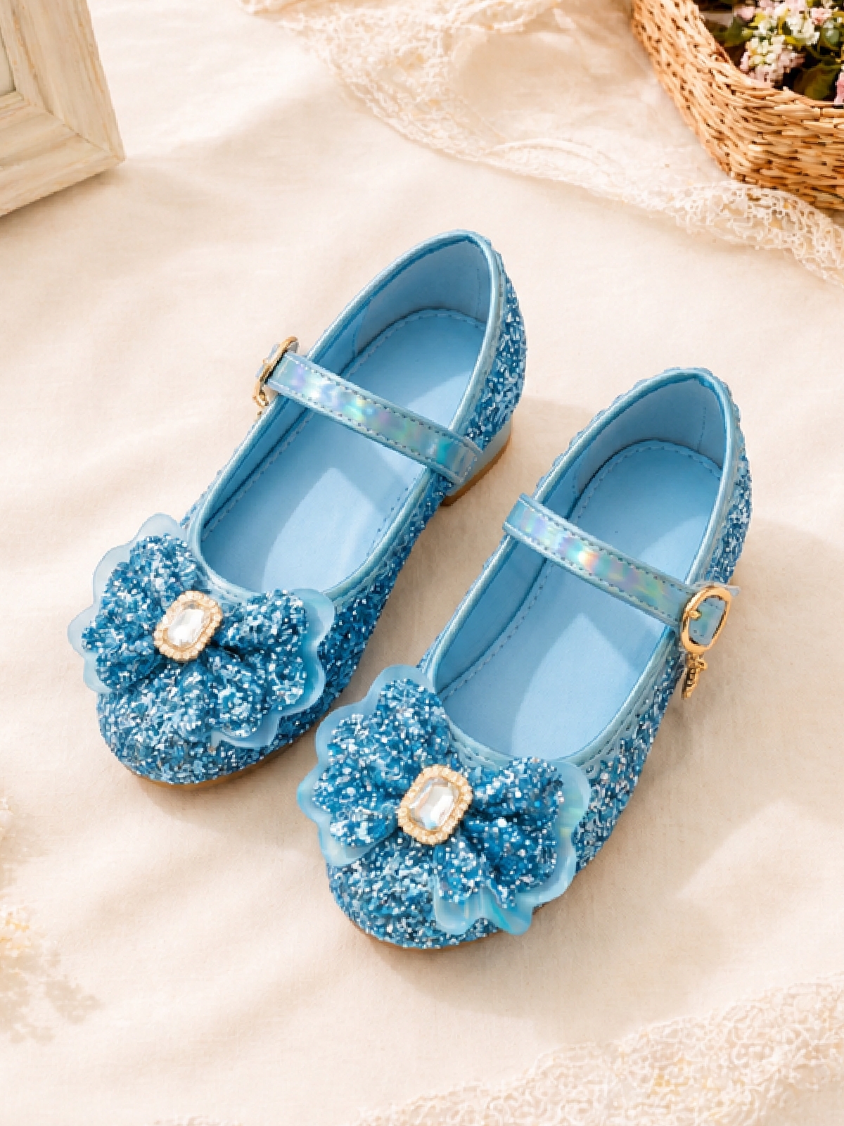 Girls Blue Floral Mary Janes