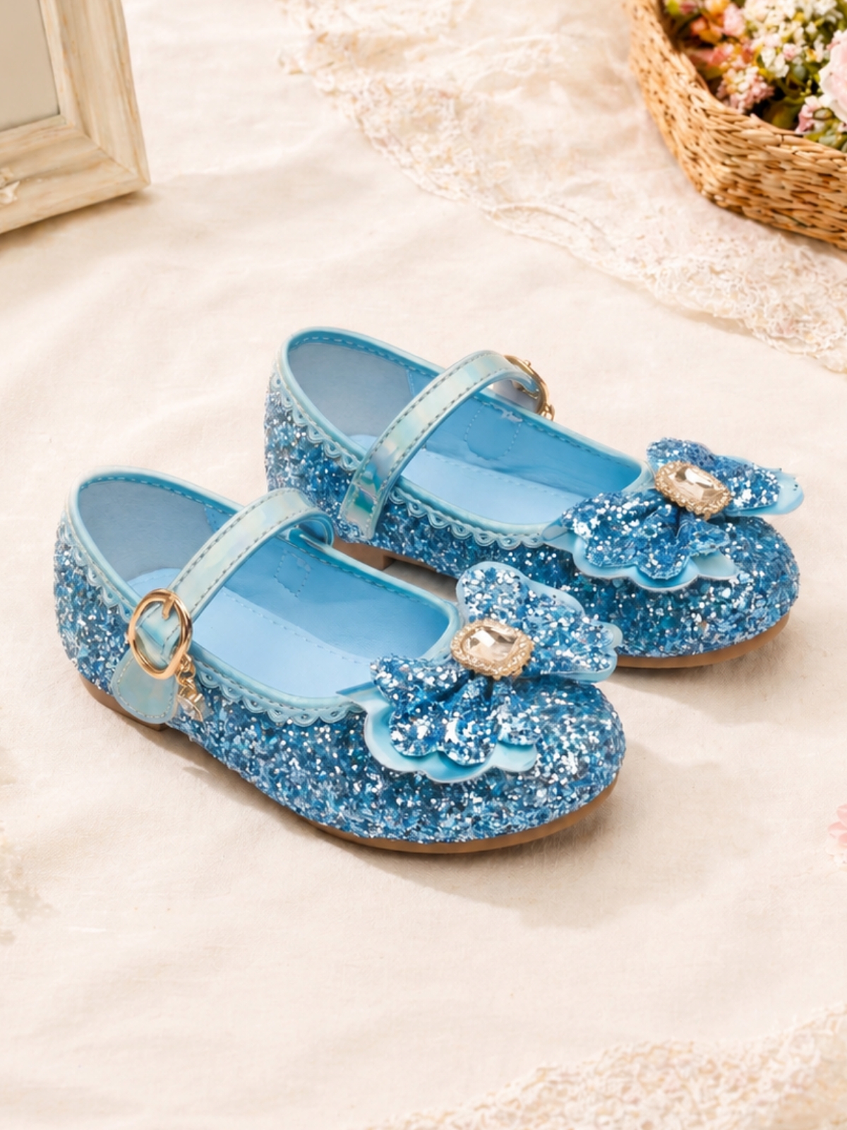 Girls Blue Floral Mary Janes