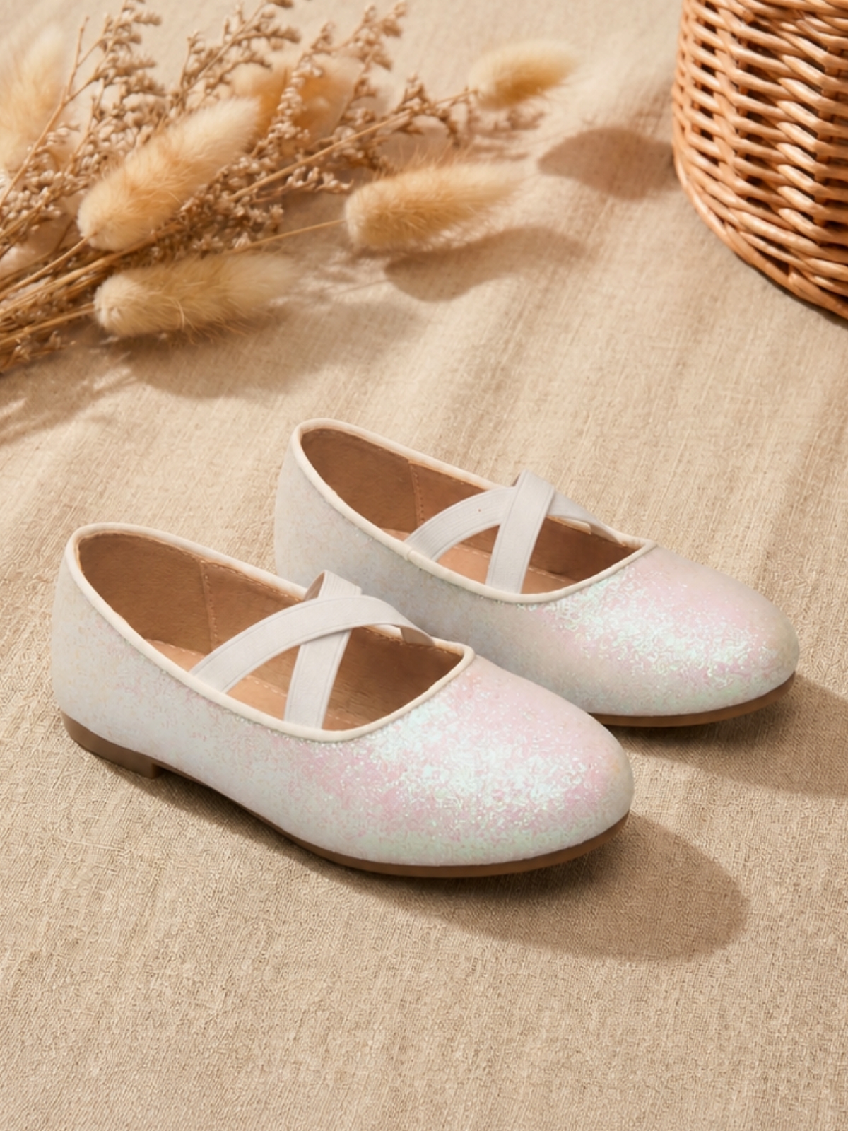 Girls White Ballerina Flats with Elastic Straps