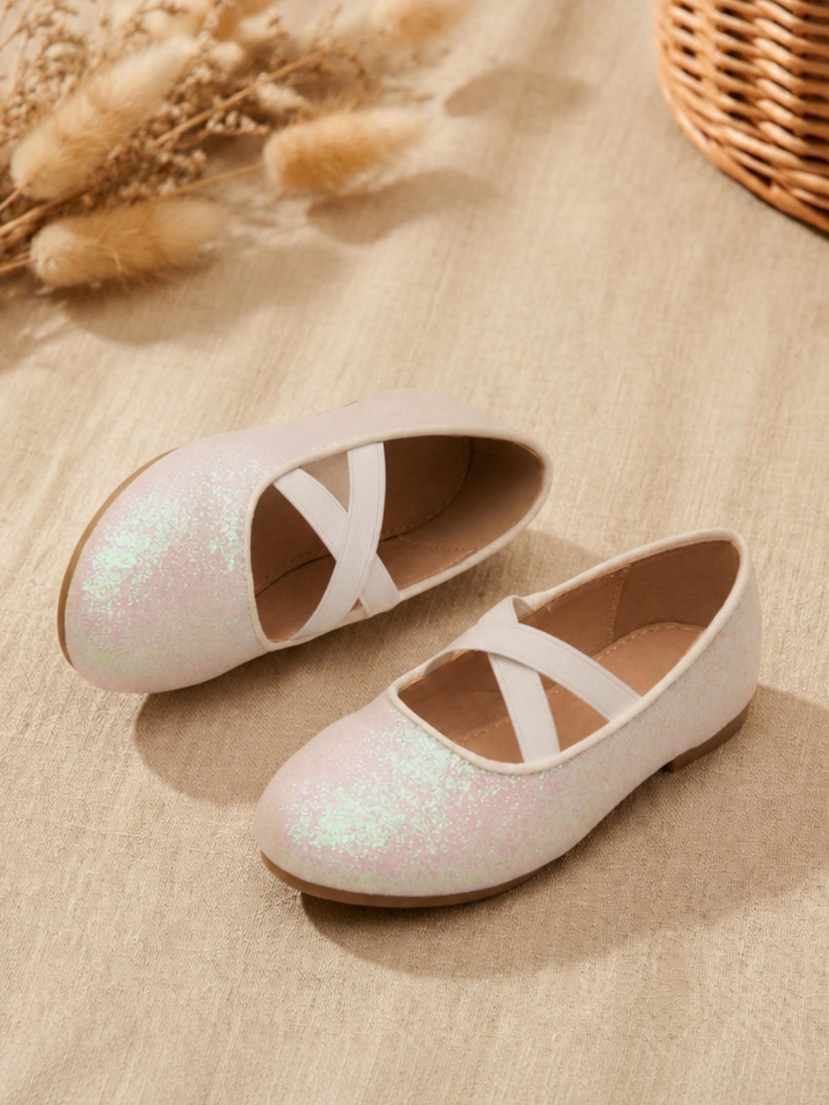 Girls White Ballerina Flats with Elastic Straps