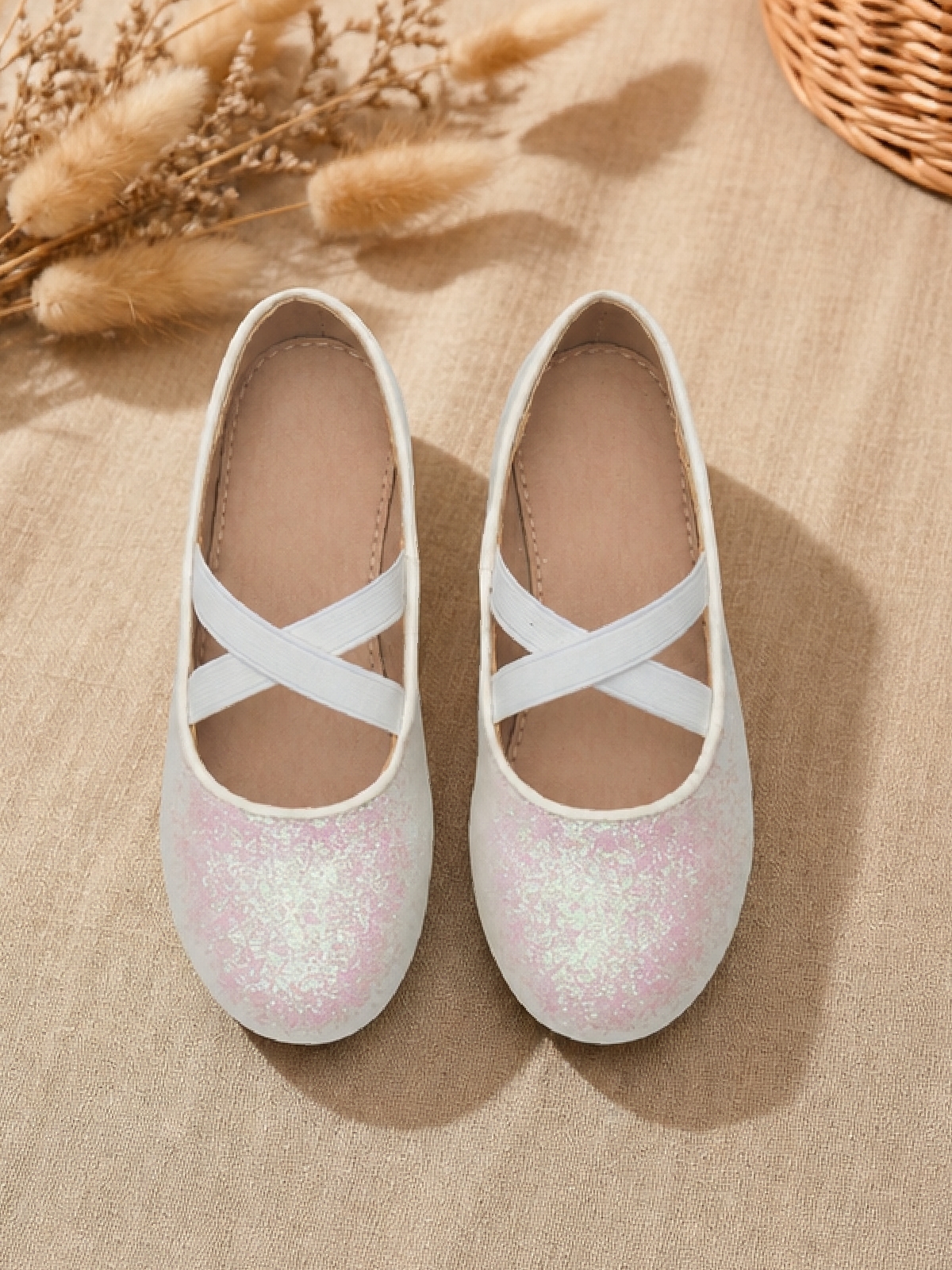 Girls White Ballerina Flats with Elastic Straps