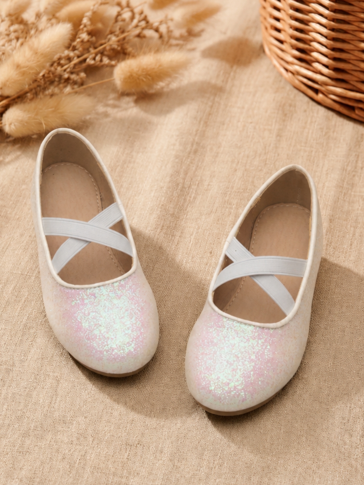 Girls White Ballerina Flats with Elastic Straps
