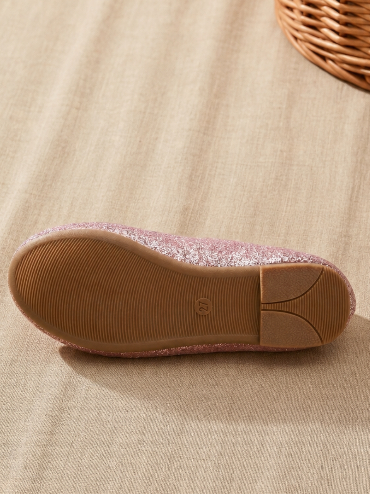 Girls Pink Glitter Flat Ballerinas with Elastic Straps