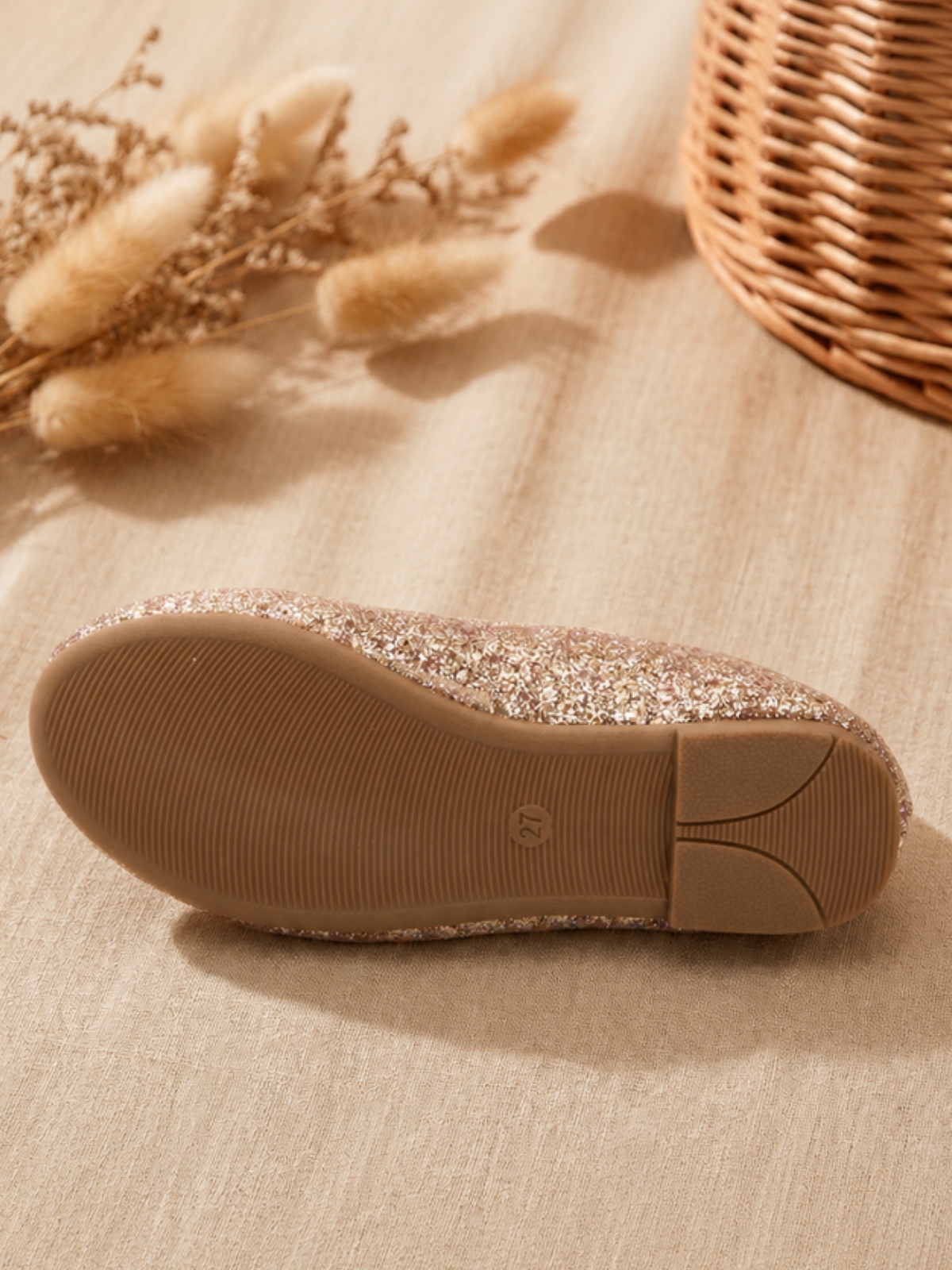 Girls Gold Glitter Ballerina Flats with Elastic Straps