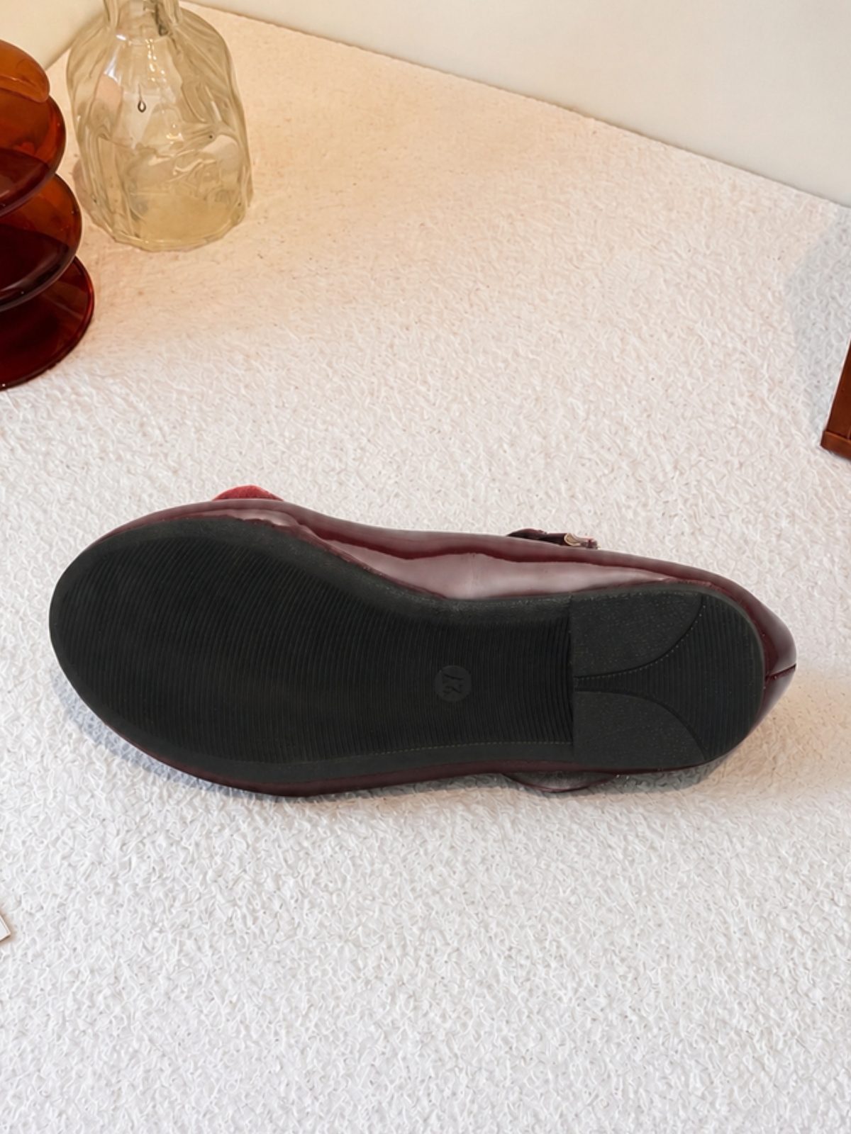 Girls Burgundy Patent Bow Mary Jane Ballerinas