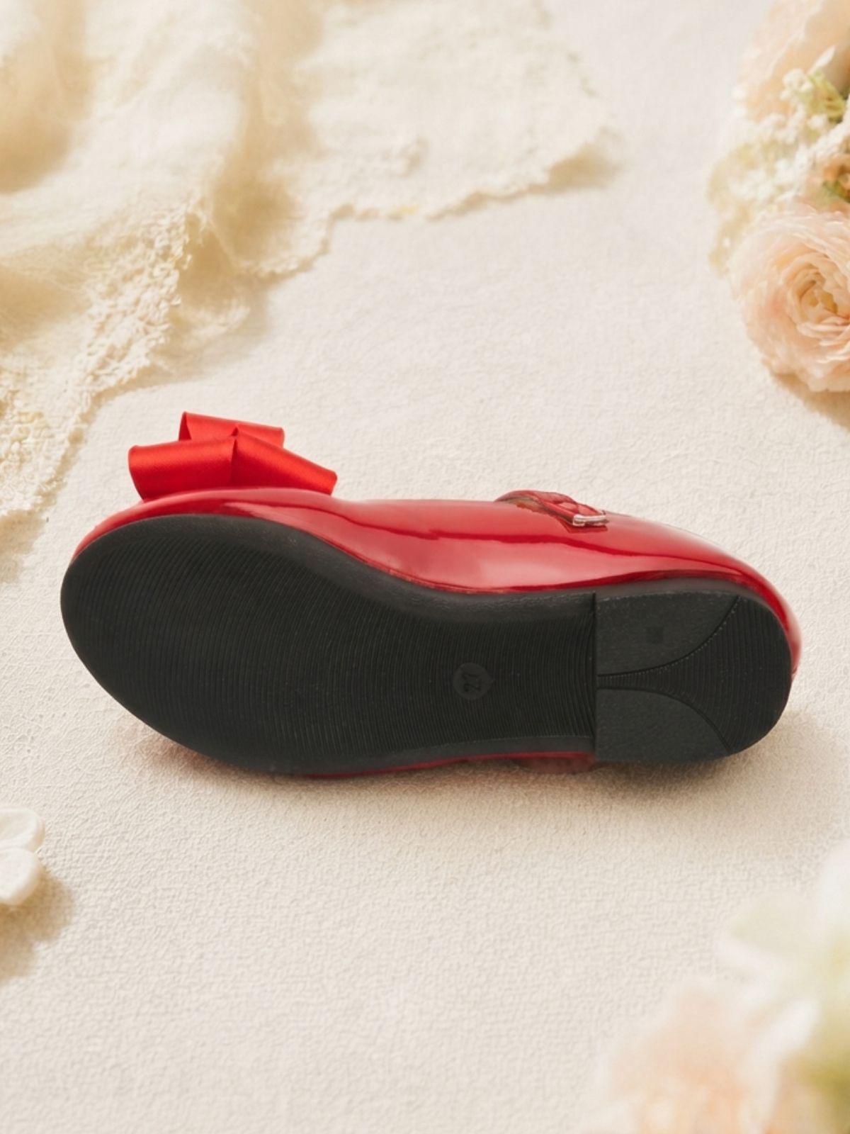 Girls Red Patent Mary Jane Flats with Bow Accent