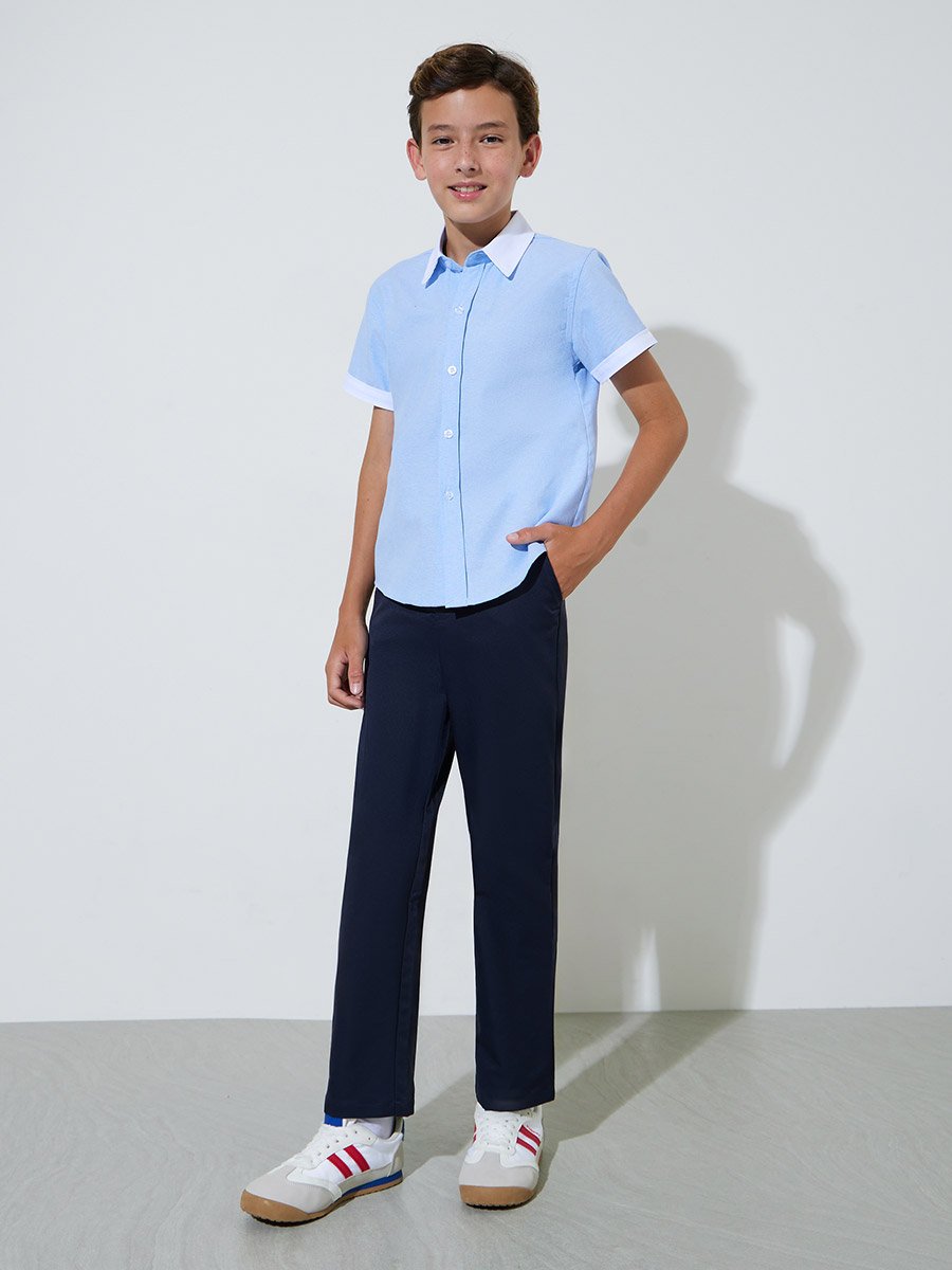 Teen Boys Light Blue Contrast Trims Short Sleeves Shirt