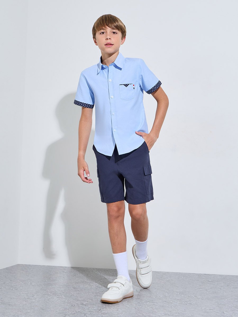 Teen Boys Light Blue Contrast Details on Pocket and Sleeves Shirt