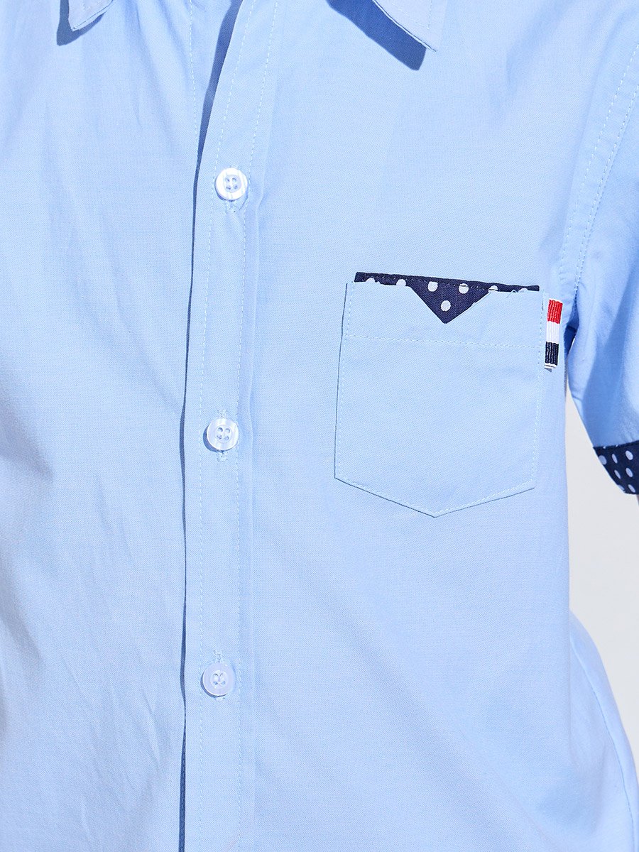Teen Boys Light Blue Contrast Details on Pocket and Sleeves Shirt