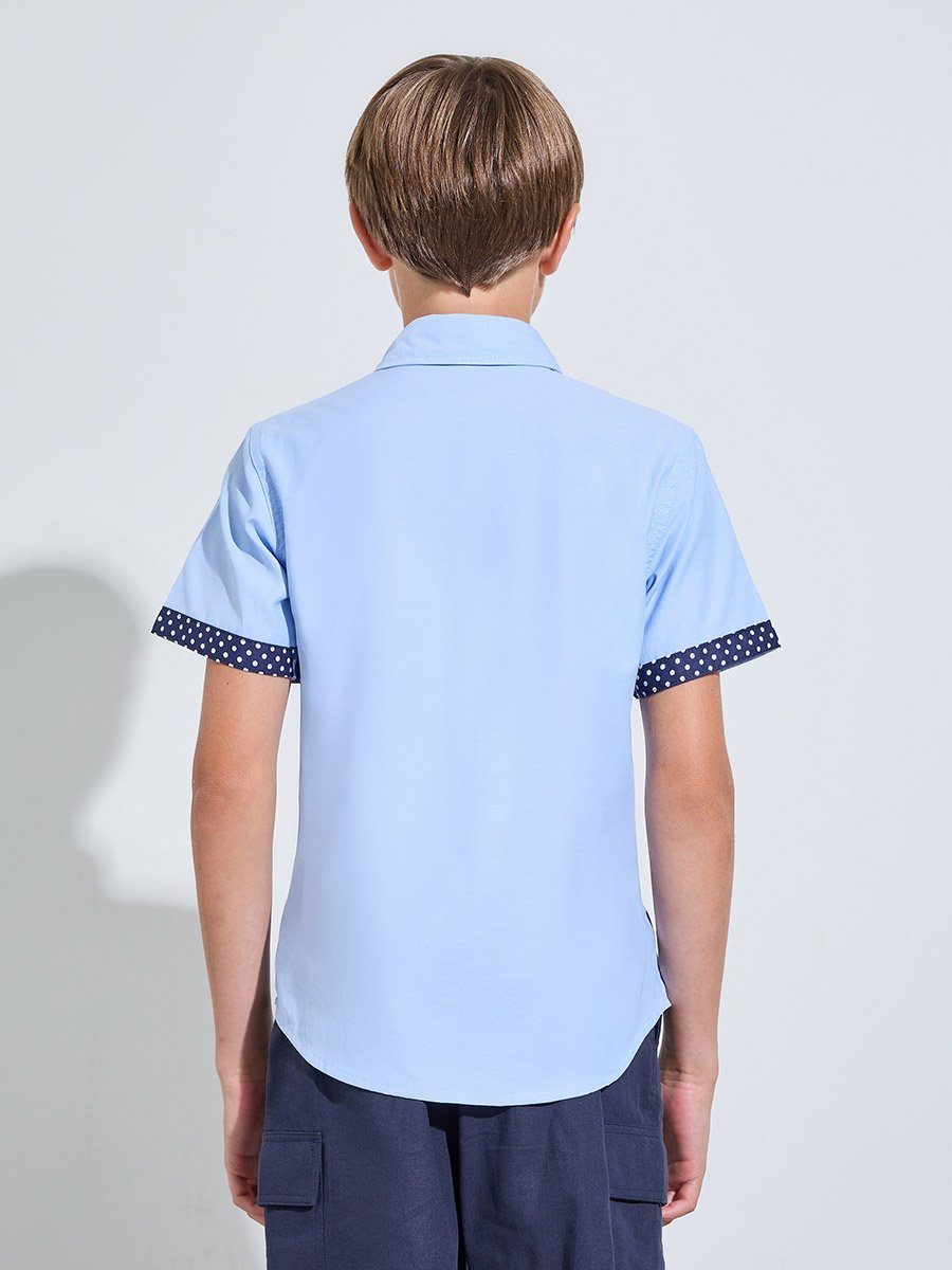 Teen Boys Light Blue Contrast Details on Pocket and Sleeves Shirt