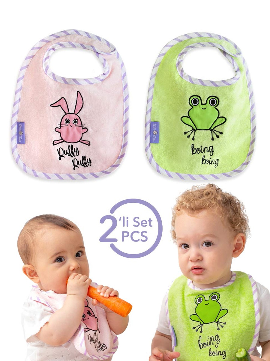 2-Piece Chancin Rabbit and Cacha Frog Baby Muslin Bibs