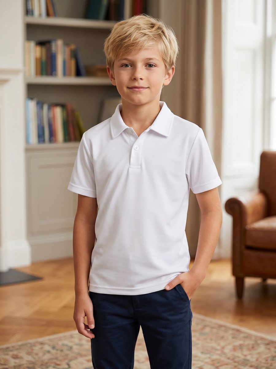 Kids White Short Sleeve Polo T-Shirt