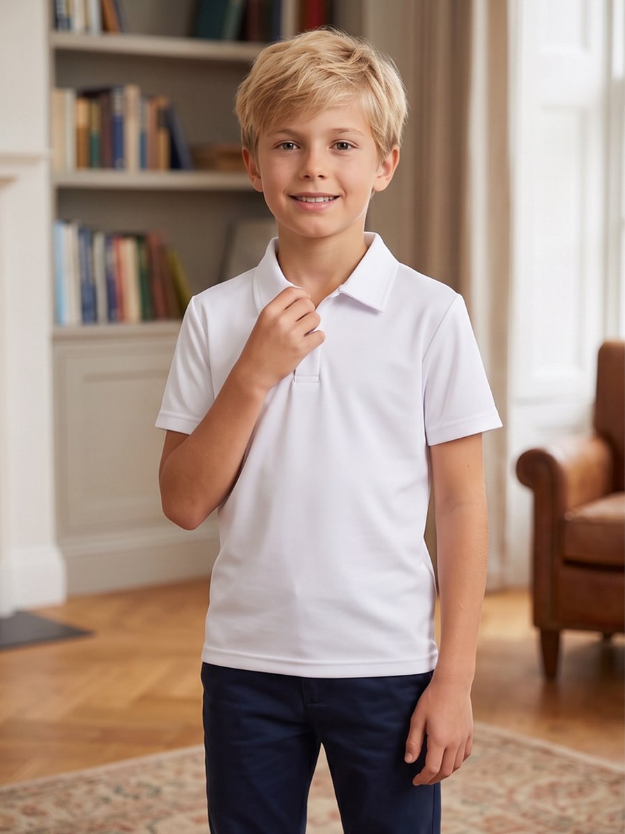 Kids White Short Sleeve Polo T-Shirt