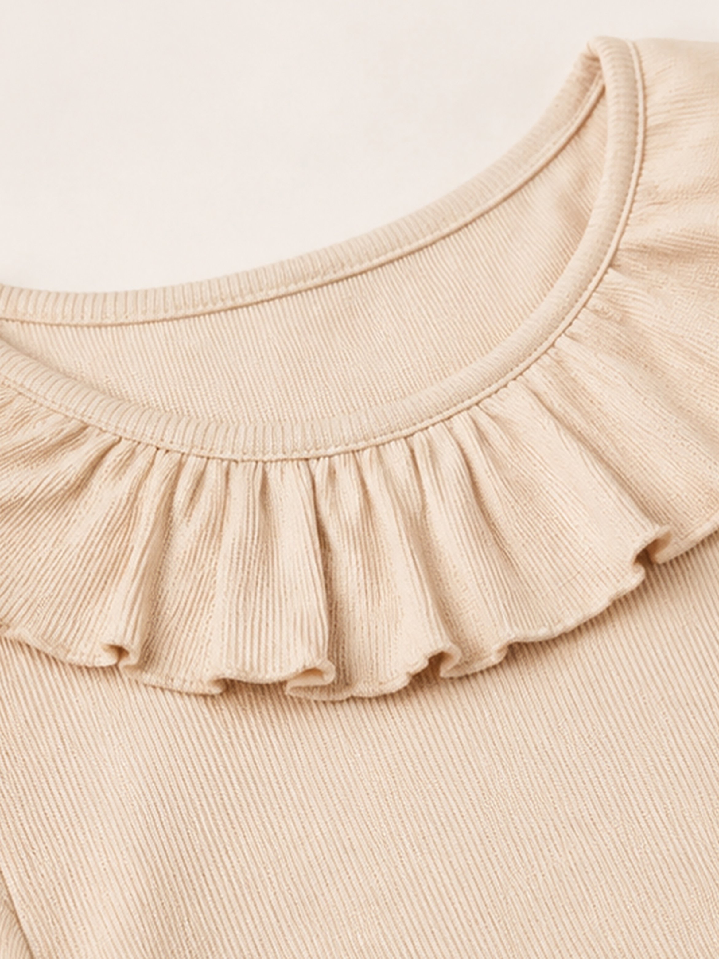 Girls Long Sleeve Ribbed Ruffle Neck T-Shirt