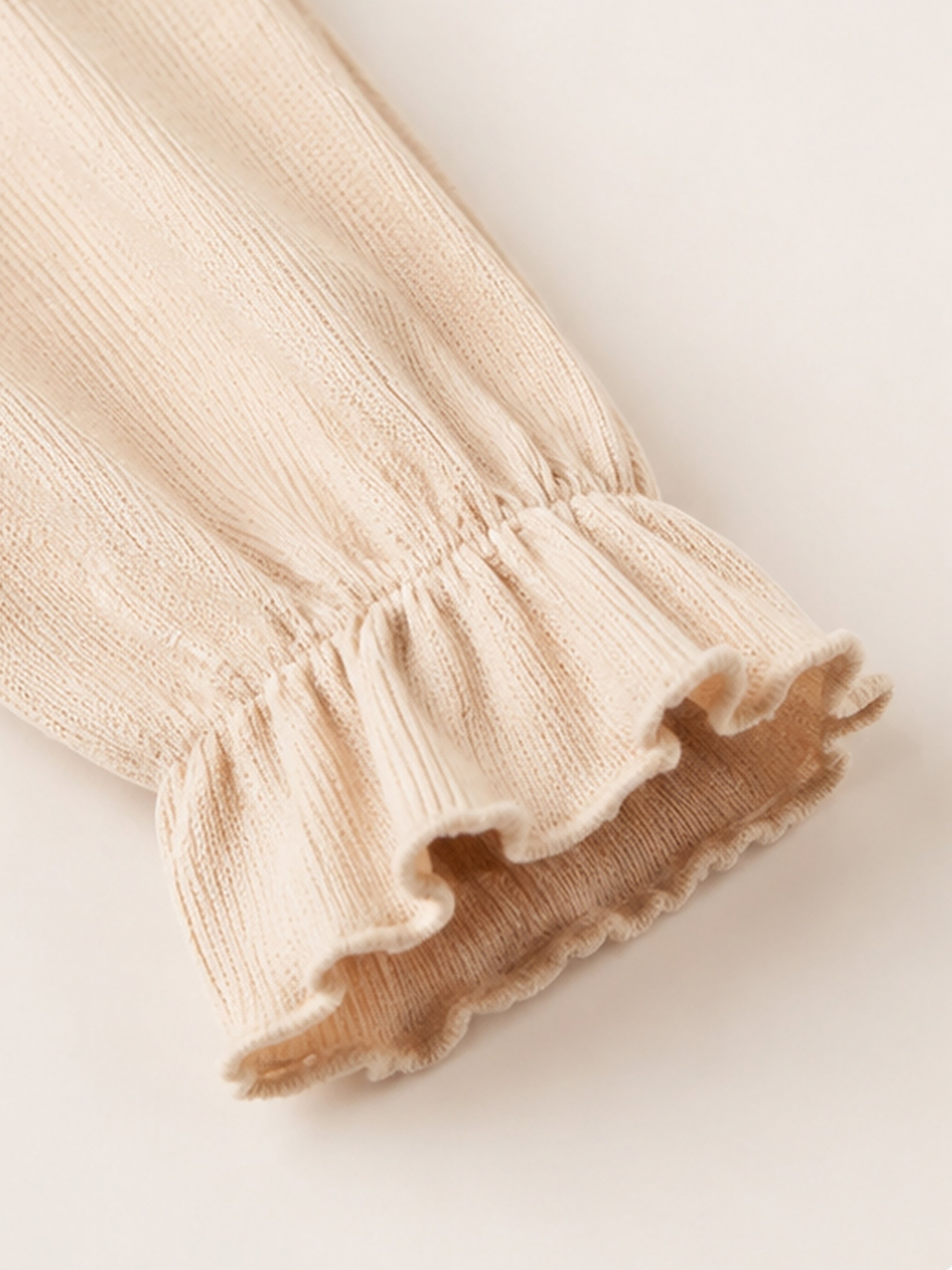Girls Long Sleeve Ribbed Ruffle Neck T-Shirt