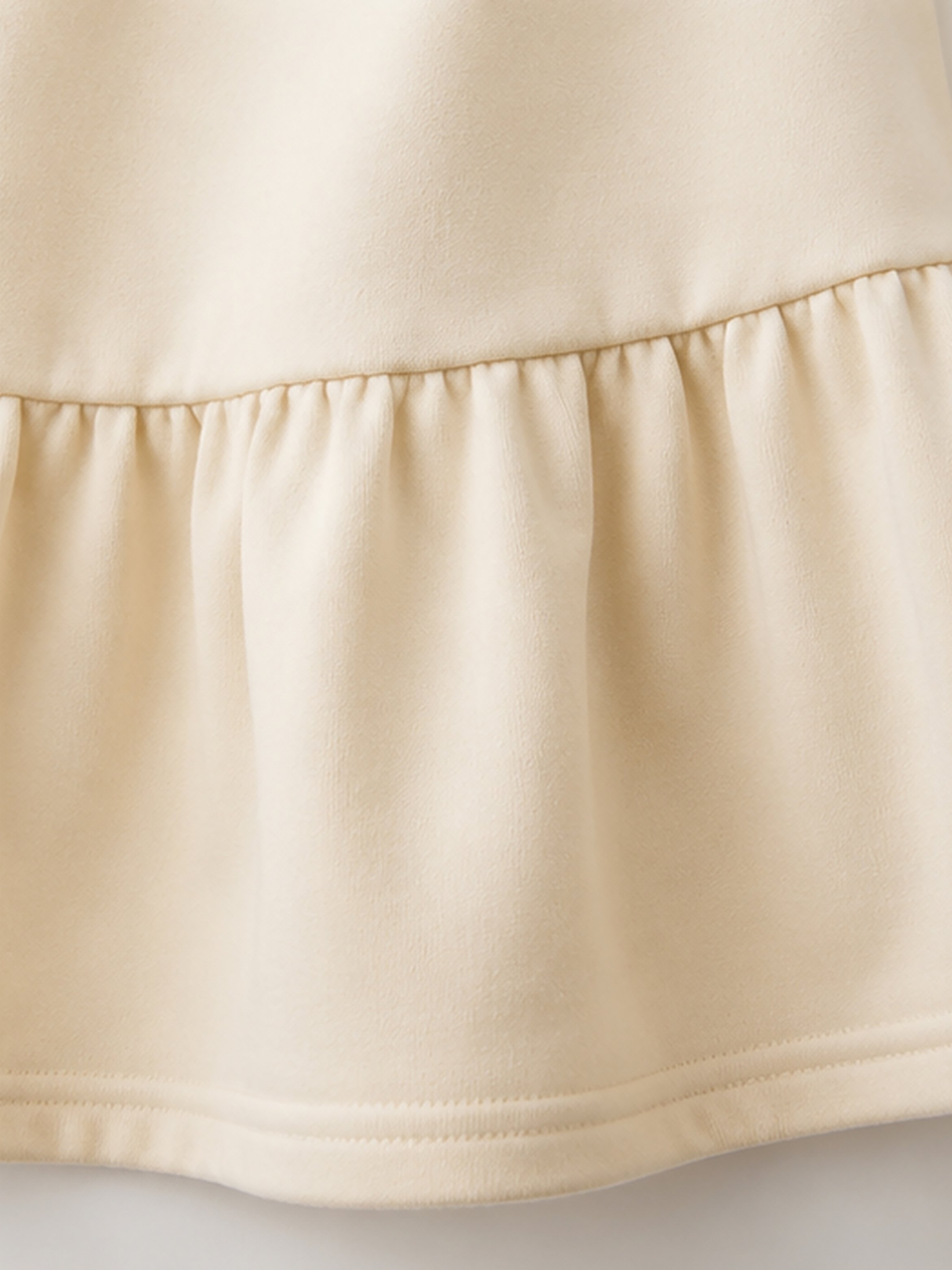 Girls Beige Long Sleeve Round Neck T-Shirt Dress with Bow Detail