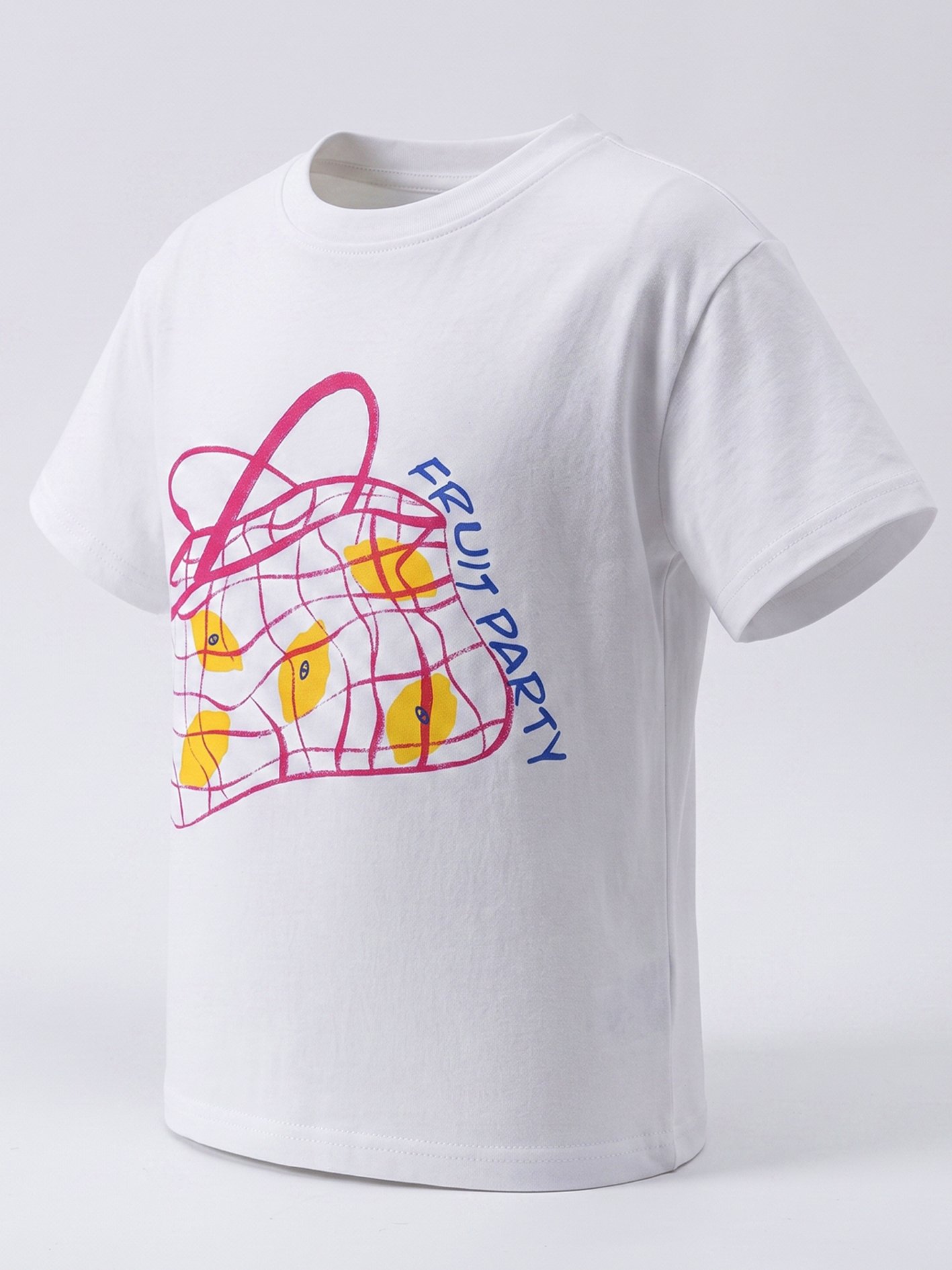 Girls White Round Neck T-Shirt with Fruit Party Print