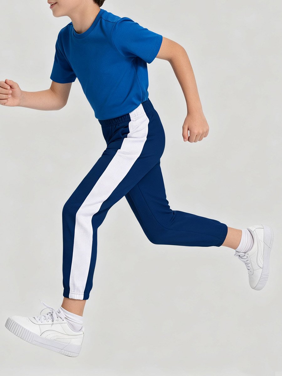 Boys Blue Slim-Fit Joggers With Side Stripe