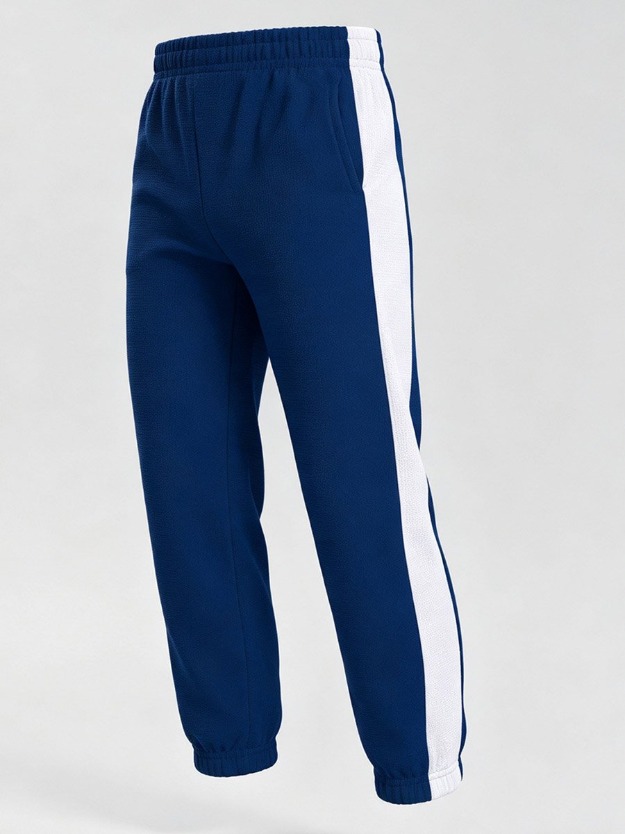 Boys Blue Slim-Fit Joggers With Side Stripe