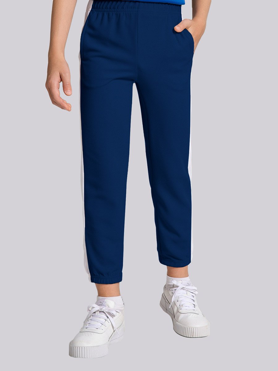 Boys Blue Slim-Fit Joggers With Side Stripe