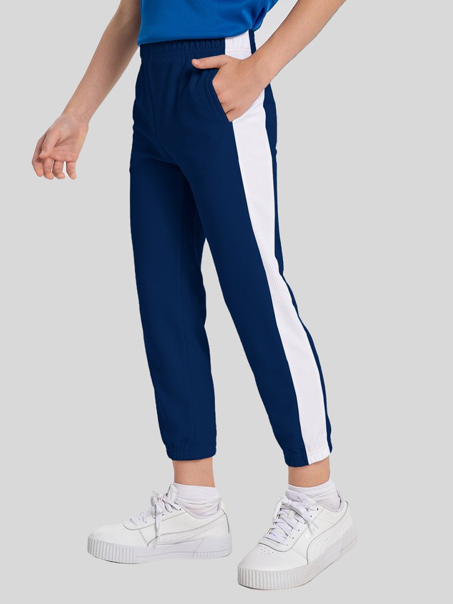 Boys Blue Slim-Fit Joggers With Side Stripe