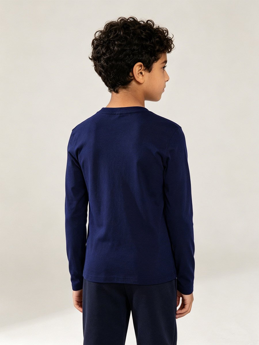 Boys Navy Blue Long Sleeve Round Neck T-Shirt