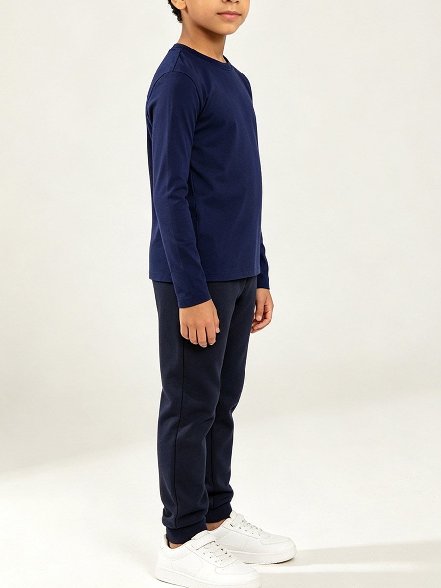 Boys Navy Blue Long Sleeve Round Neck T-Shirt