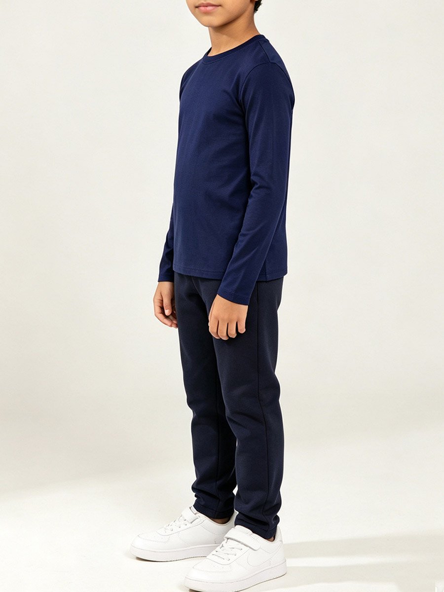 Boys Navy Blue Long Sleeve Round Neck T-Shirt