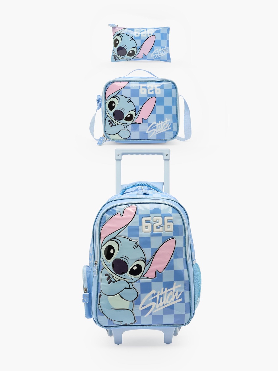 Stitch Print 3-Piece School Trolley Bag Set with Lunch Bag - 16 inches