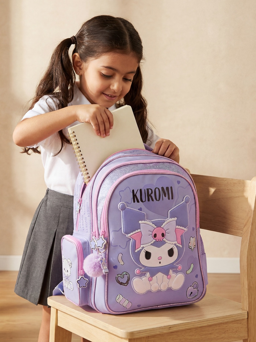 Kuromi Print Backpack with Adjustable Shoulder Straps - 16 inches