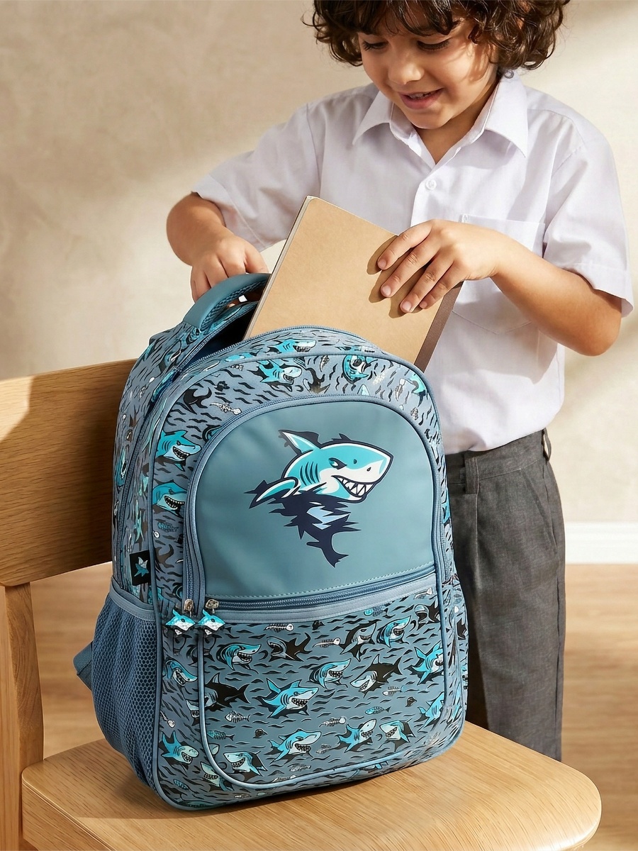 Shark Print Backpack with Laptop Compartment - 16 inches