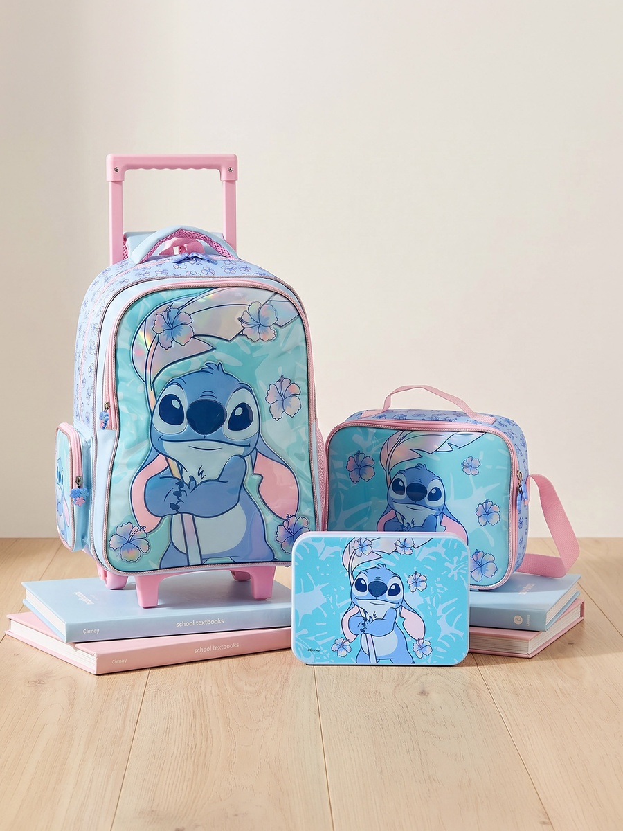 Stitch Print 5-Piece School Trolley Bag Set with Lunch Bag - 16 inches