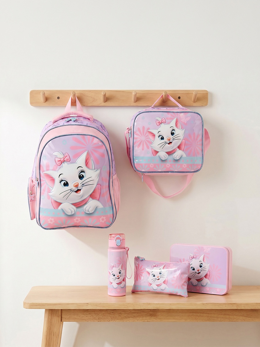 Marie Print 5-Piece School Backpack Set with Lunch Bag - 16 inches