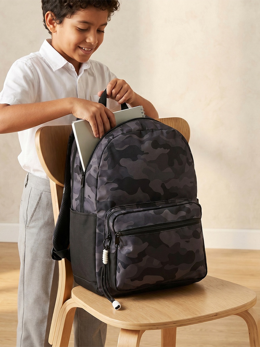 Camouflage Print Backpack with Adjustable Shoulder Straps - 17 inches