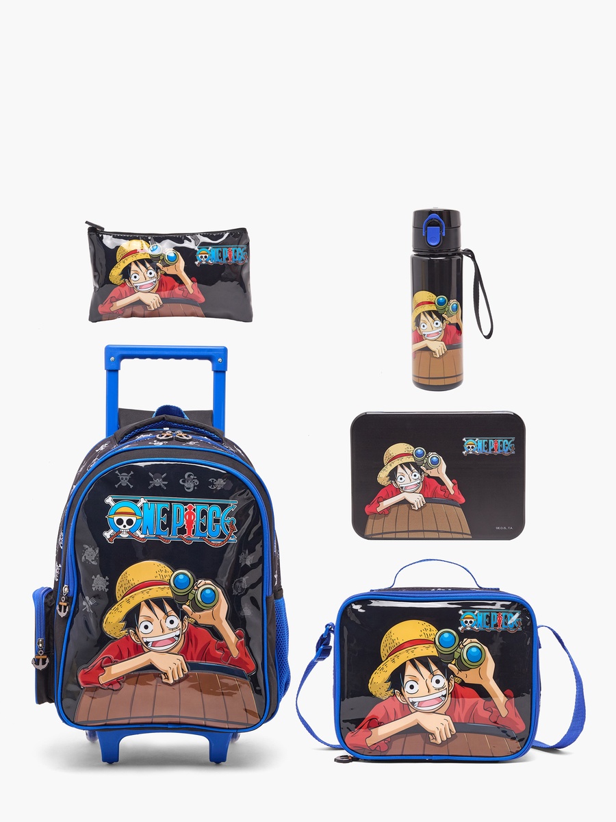 Animation One Piece 5-Piece School Trolley Bag Set with Bottle - 16 inch