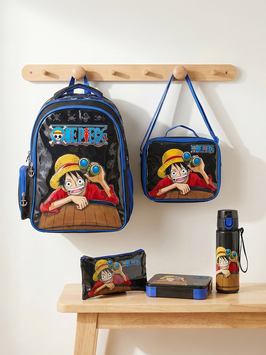 Animation Printed 5-Piece School Backpack Set with Bottle - 16 inches