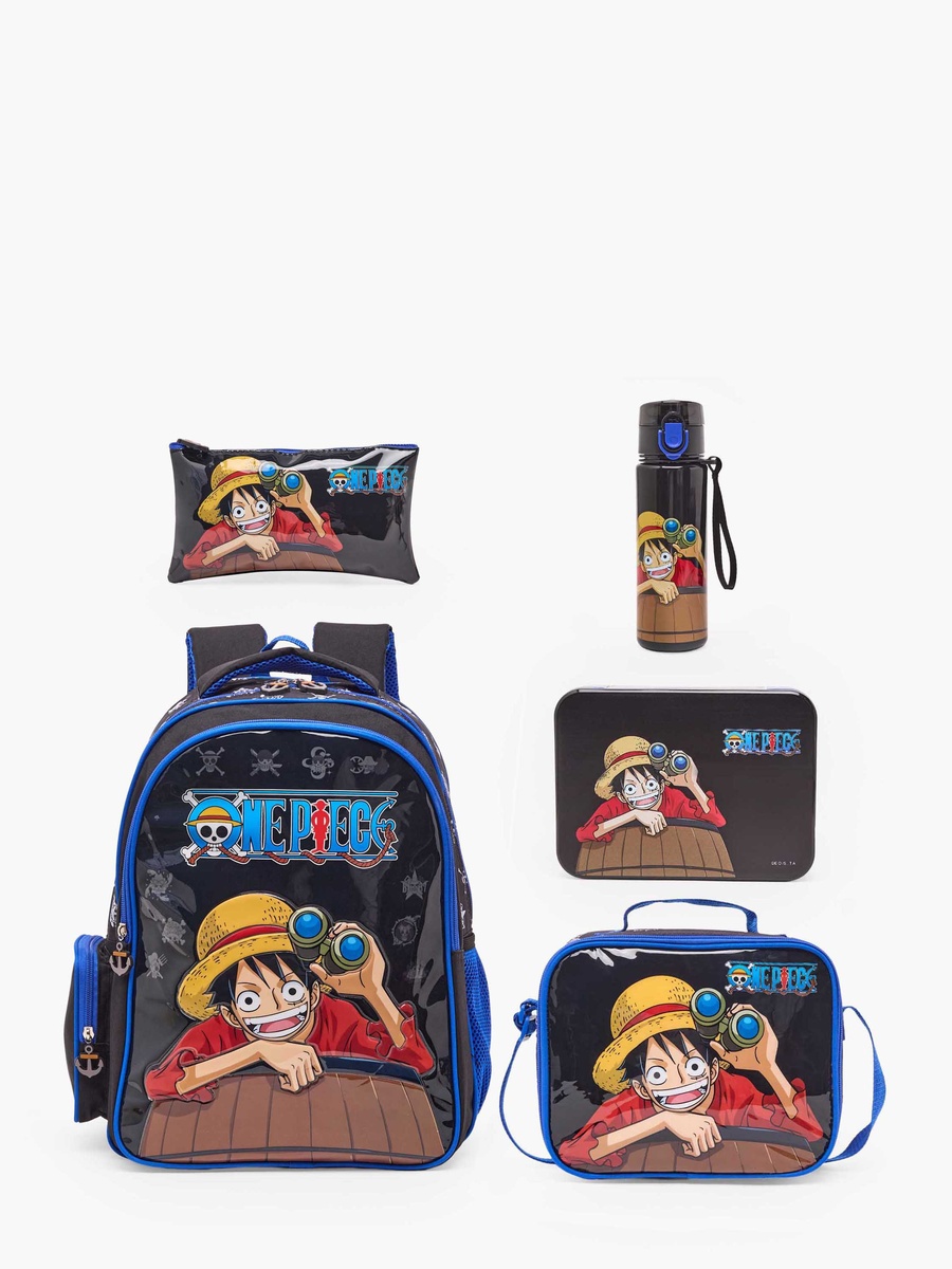 Animation Printed 5-Piece School Backpack Set with Bottle - 16 inches