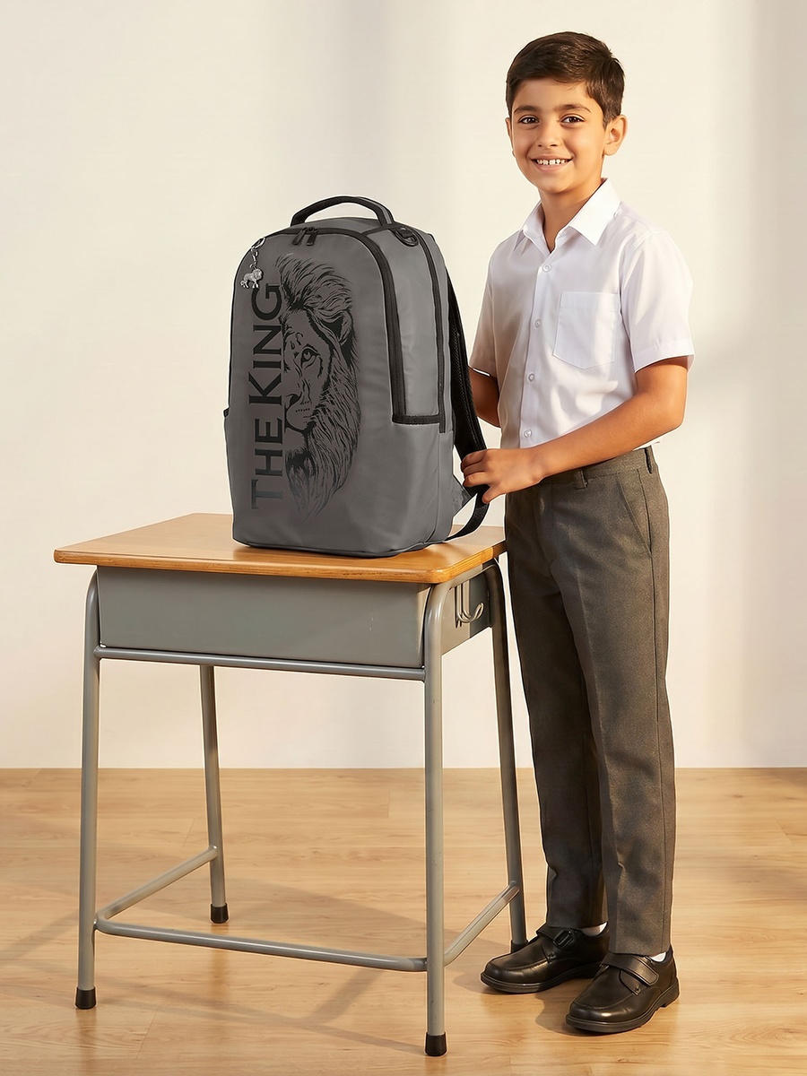 Lion Print Backpack with Padded Straps - 17 inches