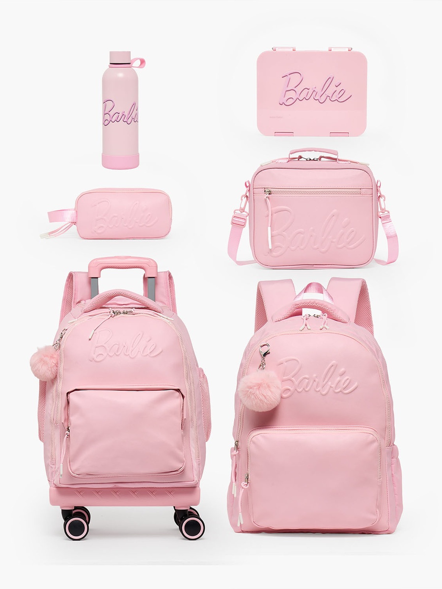 Barbie Embossed Trolley Bag Retractable Handle - 18 inches