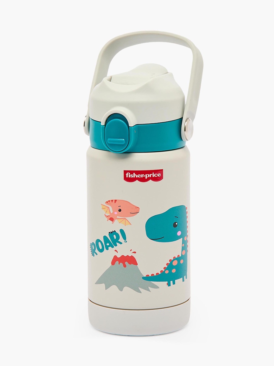 Fisher-Price Dinosaur Print Stainless Steel Water Bottle with Flip Spout and Handle