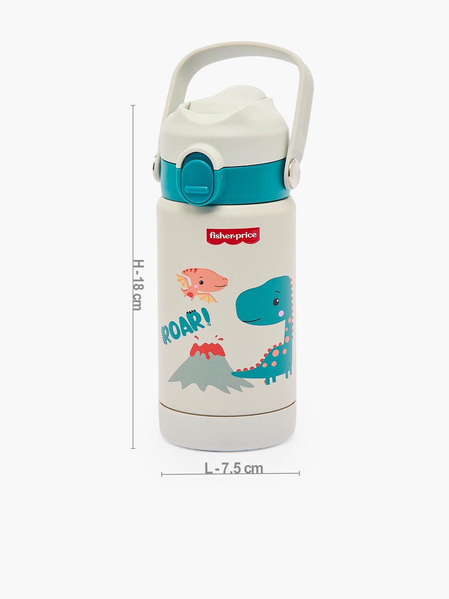 Fisher-Price Dinosaur Print Stainless Steel Water Bottle with Flip Spout and Handle