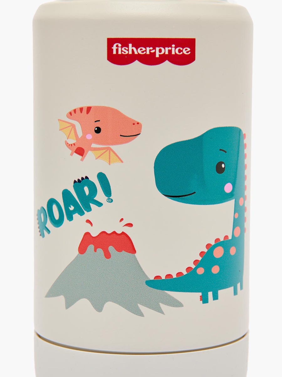 Fisher-Price Dinosaur Print Stainless Steel Water Bottle with Flip Spout and Handle